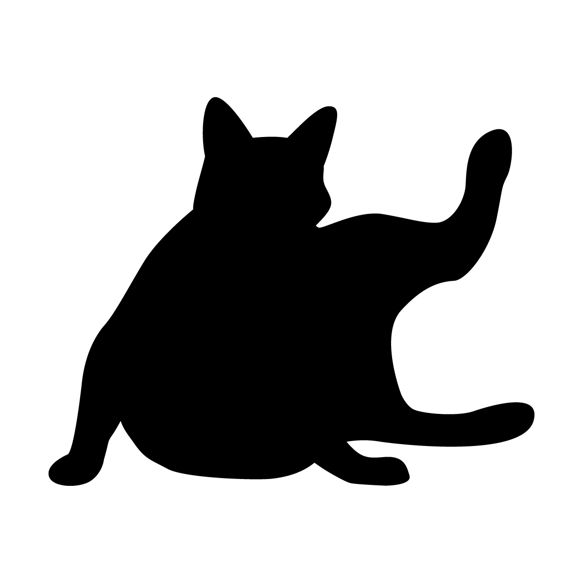 黒色の足を広げて寝る猫のシルエットステッカー・シール