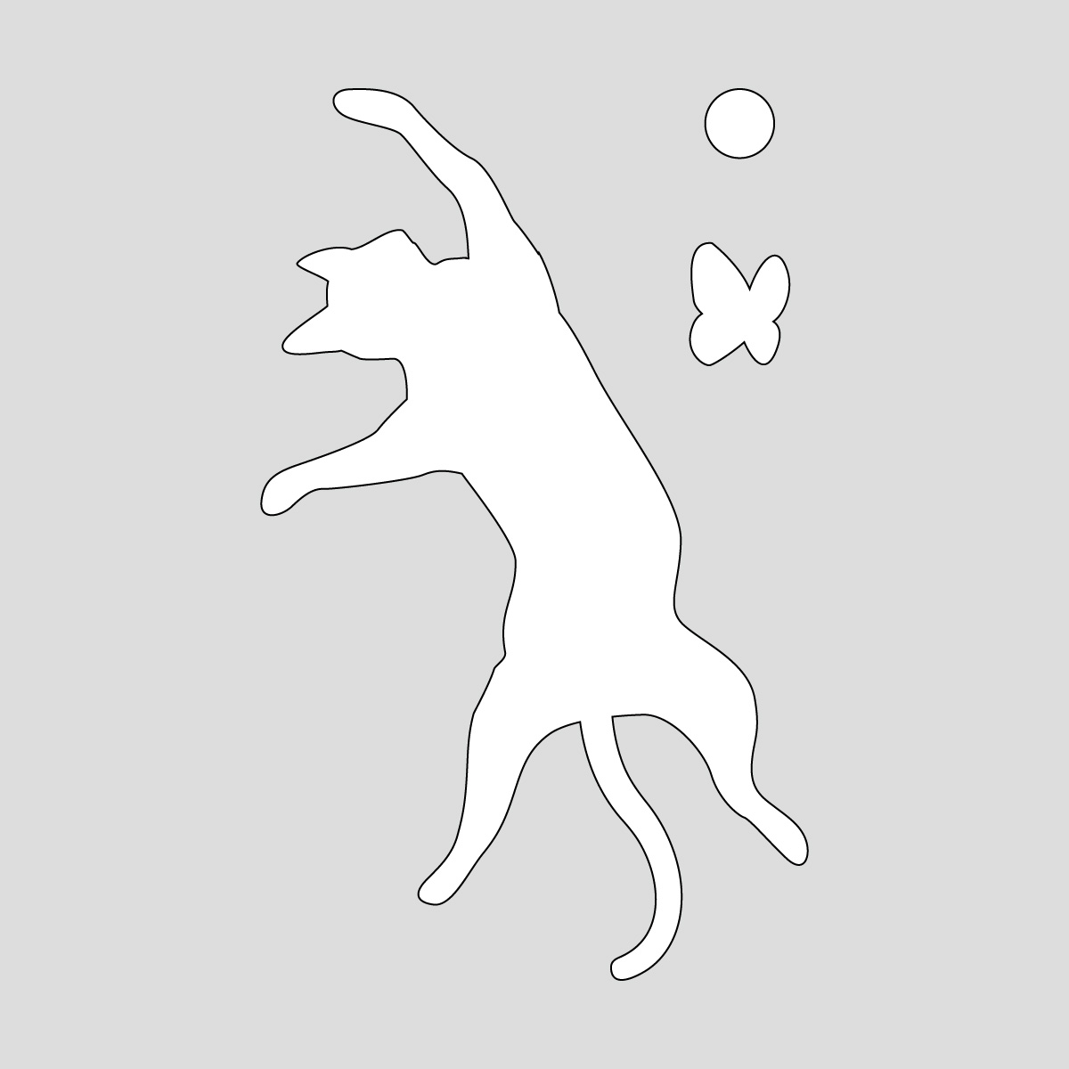 白色のジャンプするネコ（蝶・ボール付き） ねこ キャット ポーズ シール