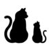 猫の親子 向き合うネコのポーズのシルエットステッカー・シール
